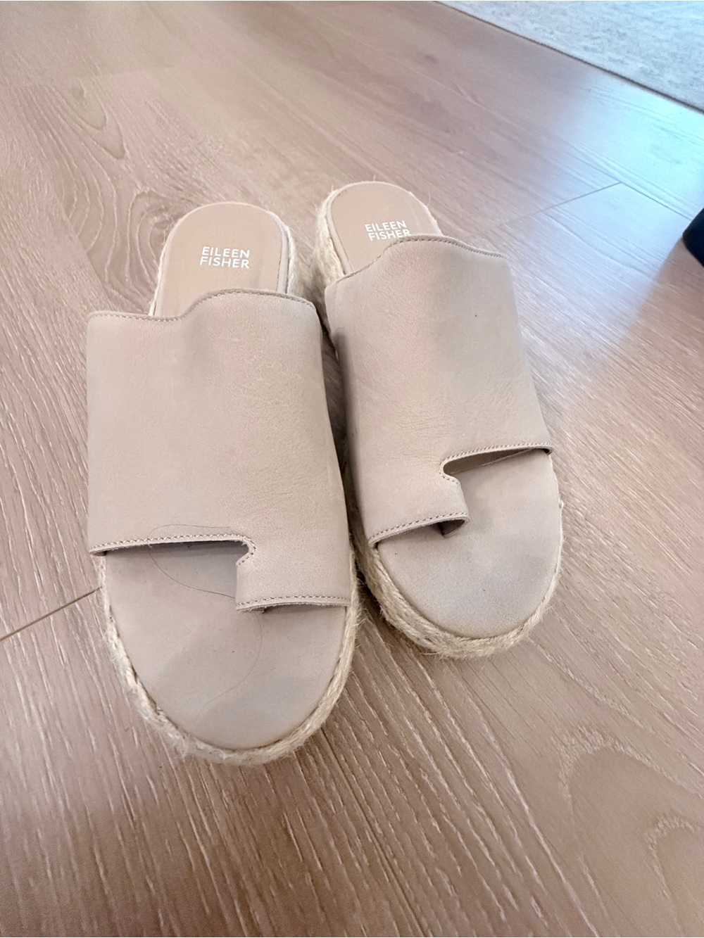 Eileen Fisher Neutral Suede Espadrille Slide Mules